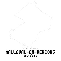 MALLEVAL-EN-VERCORS Val-d'Oise. Minimalistic street map with black and white lines.