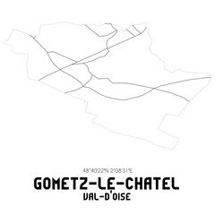 GOMETZ-LE-CHATEL Val-d'Oise. Minimalistic street map with black and white lines.