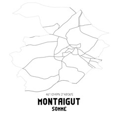 MONTAIGUT Somme. Minimalistic street map with black and white lines.