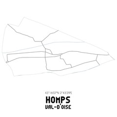 HOMPS Val-d'Oise. Minimalistic street map with black and white lines.