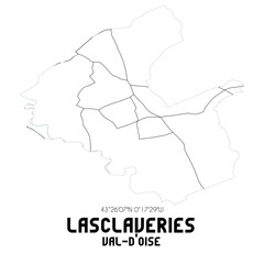 LASCLAVERIES Val-d'Oise. Minimalistic street map with black and white lines.