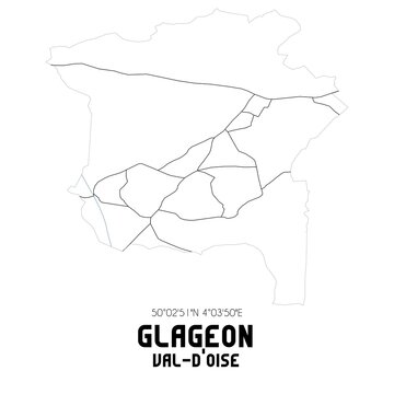 GLAGEON Val-d'Oise. Minimalistic street map with black and white lines.