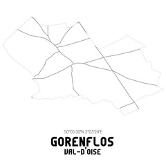 GORENFLOS Val-d'Oise. Minimalistic street map with black and white lines.