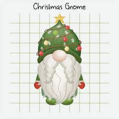 Christmas Gnome - Merry Christmas. Hand drawn vector illustration watercolor cute gnome banner design. Xmas design for holidays decoration, greeting cards, gift tags, t-shirt print.