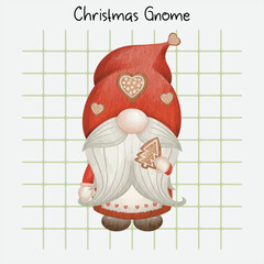 Christmas Gnome - Merry Christmas. Hand drawn vector illustration watercolor cute gnome banner design. Xmas design for holidays decoration, greeting cards, gift tags, t-shirt print.