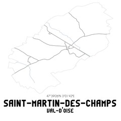 SAINT-MARTIN-DES-CHAMPS Val-d'Oise. Minimalistic street map with black and white lines.