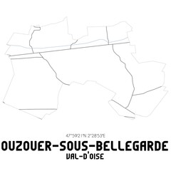 Obraz premium OUZOUER-SOUS-BELLEGARDE Val-d'Oise. Minimalistic street map with black and white lines.