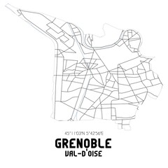 Fototapeta na wymiar GRENOBLE Val-d'Oise. Minimalistic street map with black and white lines.