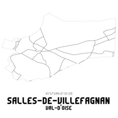 SALLES-DE-VILLEFAGNAN Val-d'Oise. Minimalistic street map with black and white lines.