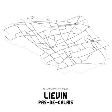 LIEVIN Pas-de-Calais. Minimalistic street map with black and white lines.