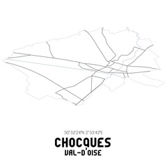 CHOCQUES Val-d'Oise. Minimalistic street map with black and white lines.