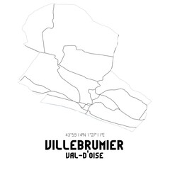 VILLEBRUMIER Val-d'Oise. Minimalistic street map with black and white lines.