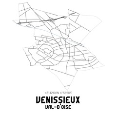 VENISSIEUX Val-d'Oise. Minimalistic street map with black and white lines.