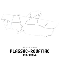 PLASSAC-ROUFFIAC Val-d'Oise. Minimalistic street map with black and white lines.