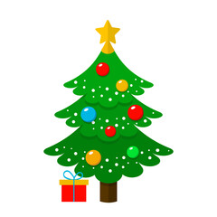 Christmas tree with gift box flat style