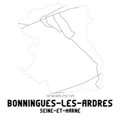 BONNINGUES-LES-ARDRES Seine-et-Marne. Minimalistic street map with black and white lines.