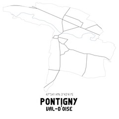 PONTIGNY Val-d'Oise. Minimalistic street map with black and white lines.