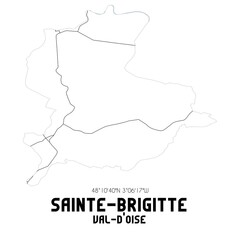SAINTE-BRIGITTE Val-d'Oise. Minimalistic street map with black and white lines.
