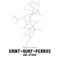 SAINT-QUAY-PERROS Val-d'Oise. Minimalistic street map with black and white lines.