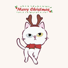 Merry Christmas with a cute dressed cat. Cute cat character for christmas and new year. Graphic resource for graphic, content , banner, sticker label and greeting card.