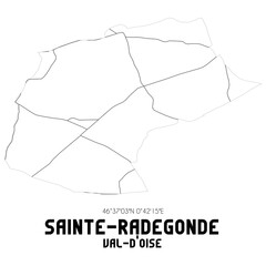 SAINTE-RADEGONDE Val-d'Oise. Minimalistic street map with black and white lines.