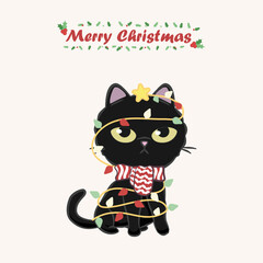 Merry Christmas with a cute dressed cat. Cute cat character for christmas and new year. Graphic resource for graphic, content , banner, sticker label and greeting card.