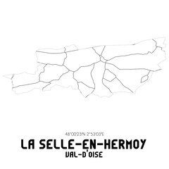 LA SELLE-EN-HERMOY Val-d'Oise. Minimalistic street map with black and white lines.