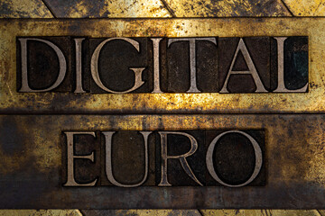 Digital Euro text with on grunge textured copper and gold background
