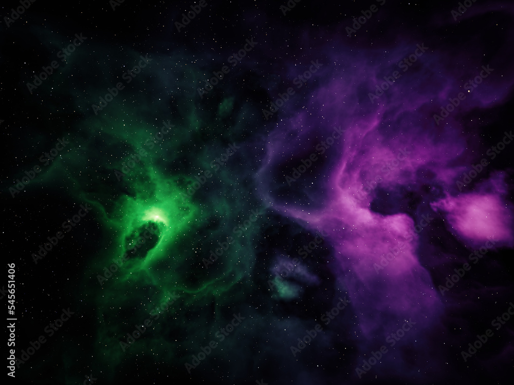 Wall mural colorful space background with nebula and stars. 3d rendering.