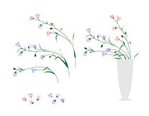 Set of Flowers color hand drawn illustration vector art in a vase for decoration. Isolated.