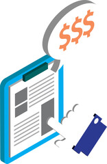 financial documents illustration in 3D isometric style