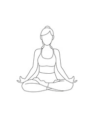 Girl doing yoga pilates gymnastics sport in black white colors in line style	