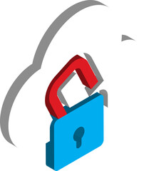 cloud and lock illustration in 3D isometric style