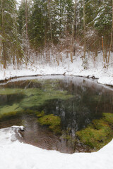 Saula blue springs (siniallikad in Estonian) at snowy winter