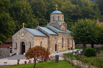 Orthodox Monastery of St.Archangel (Tresije) on mountain Kosmaj, Exterior with frescoes. Sopot, Serbia 10.09.2022