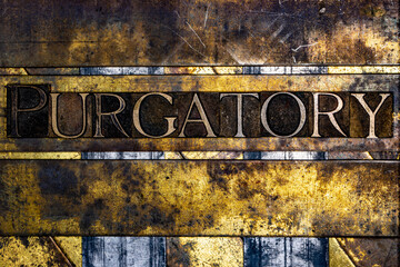 Purgatory text with on grunge textured copper and gold background