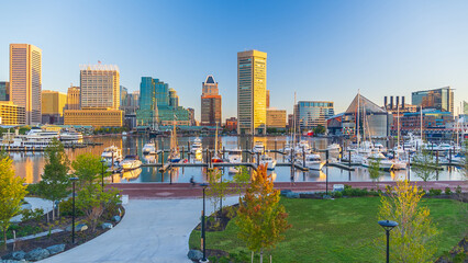 Downtown Baltiimore city skyline cityscape of Maryland