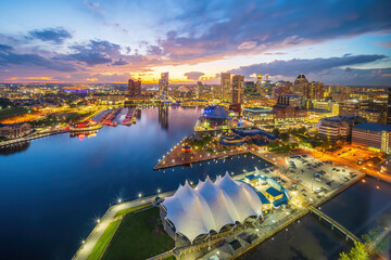 Downtown Baltiimore city skyline cityscape of Maryland