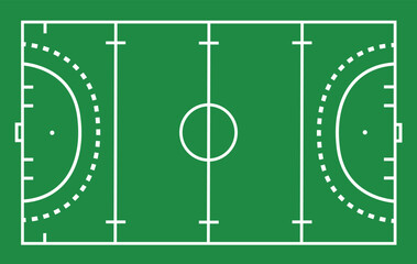 Green field hockey grass. Hockey field with line template. Field hockey markup. flat style.