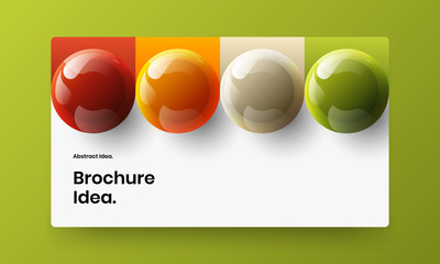 Unique realistic balls presentation concept. Bright leaflet vector design template.