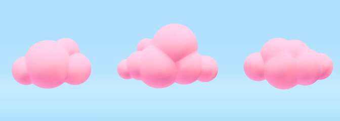 Set of 3d vector realistic render fluffy vanilla pink fantasy fairy tale simple minimal round soft cloud icon design © Lera
