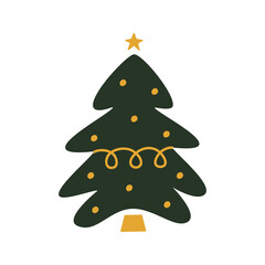 Flat hand drawn christmas tree illustration.