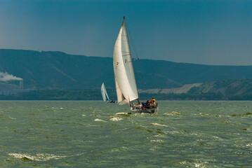 Obraz premium The yacht takes part in competitions in sailing