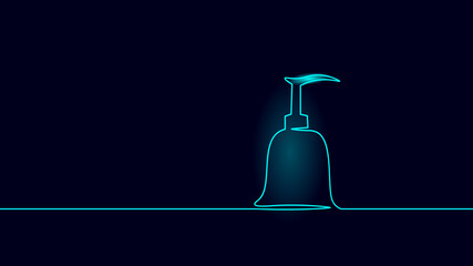 Hand sanitizer gel bottle dosator. One continuous line art doodle sketch. Antiseptic bacteria virus infection hand wash hygienic foam vector illustration