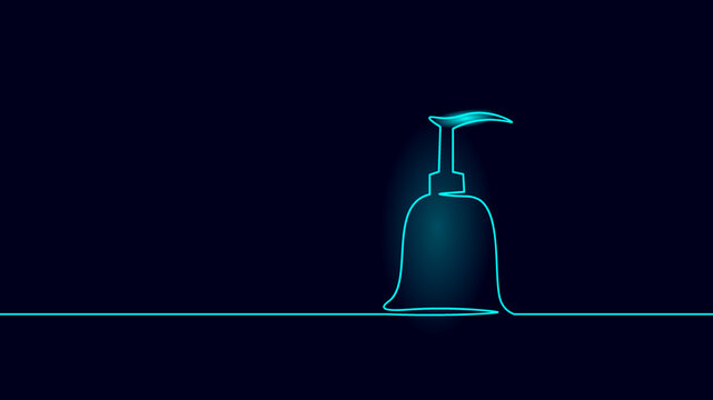 Hand sanitizer gel bottle dosator. One continuous line art doodle sketch. Antiseptic bacteria virus infection hand wash hygienic foam vector illustration