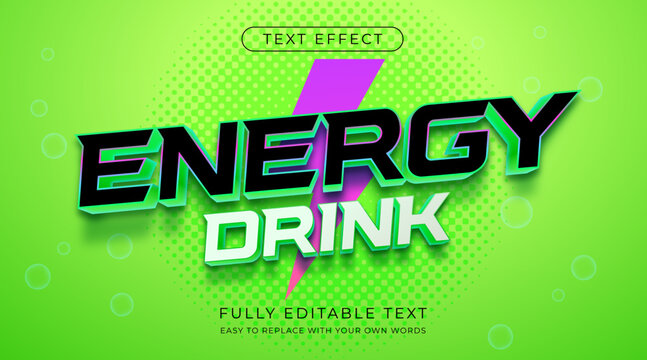 Energy drink text effect on neon green background. Editable font style