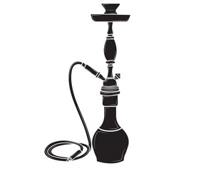 Black silhouette  of Turkish hookah in isolate on white background.Vector illustration.