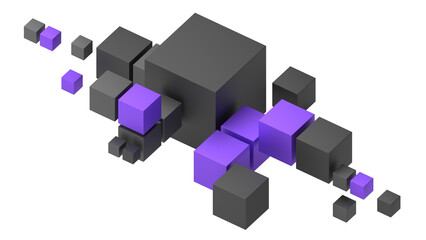 Black and purple cubes, 3d render