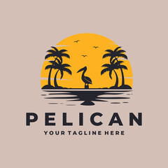 pelican vintage logo illustration design, pelican beach symbol vector