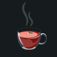 Fruit tea with mint in transparent mug, vector graphic